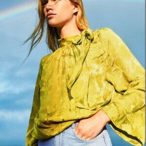 Zara green women blouse. Super cute and classic with a bow tie on the side